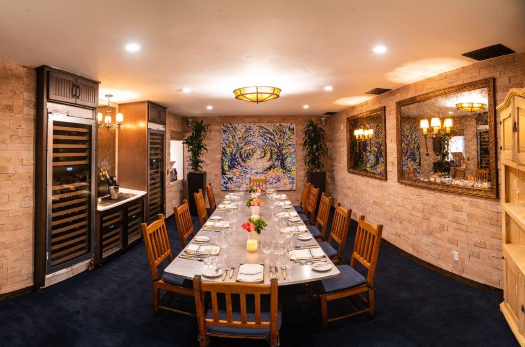 Panoramic photo of bouchon's Cork Room dining room