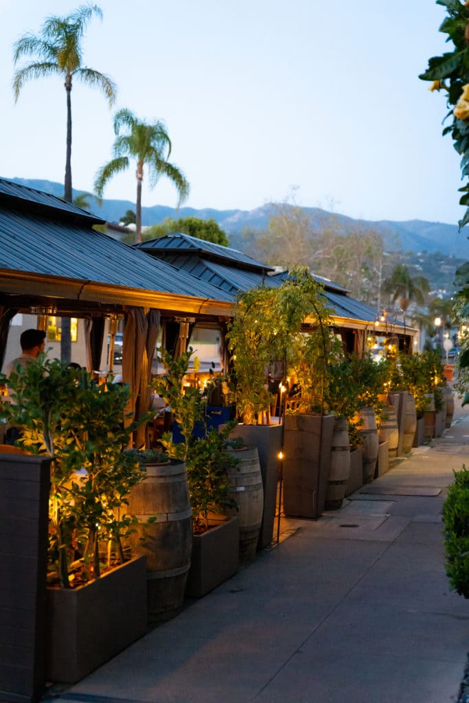 The bouchon terrace in the evening.