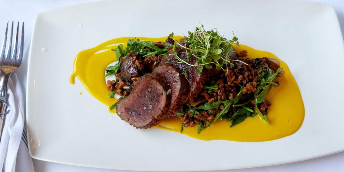 PEPPER-CRUSTED VENISON LOIN (SEARED RARE)