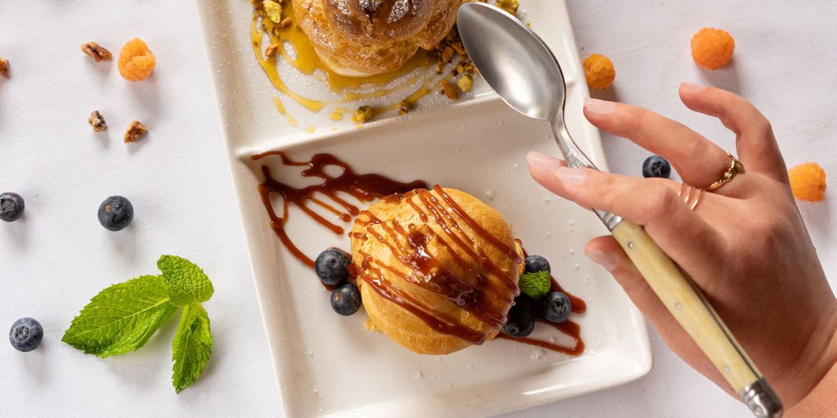 Plate of ice cream dessert